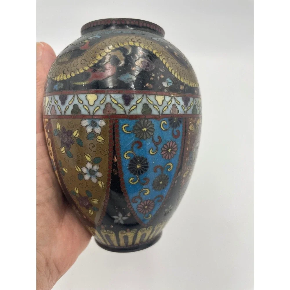 Cloisonne Vase Jar with‎ Lid Dragon Floral Asian Decor Decorative Accent 6